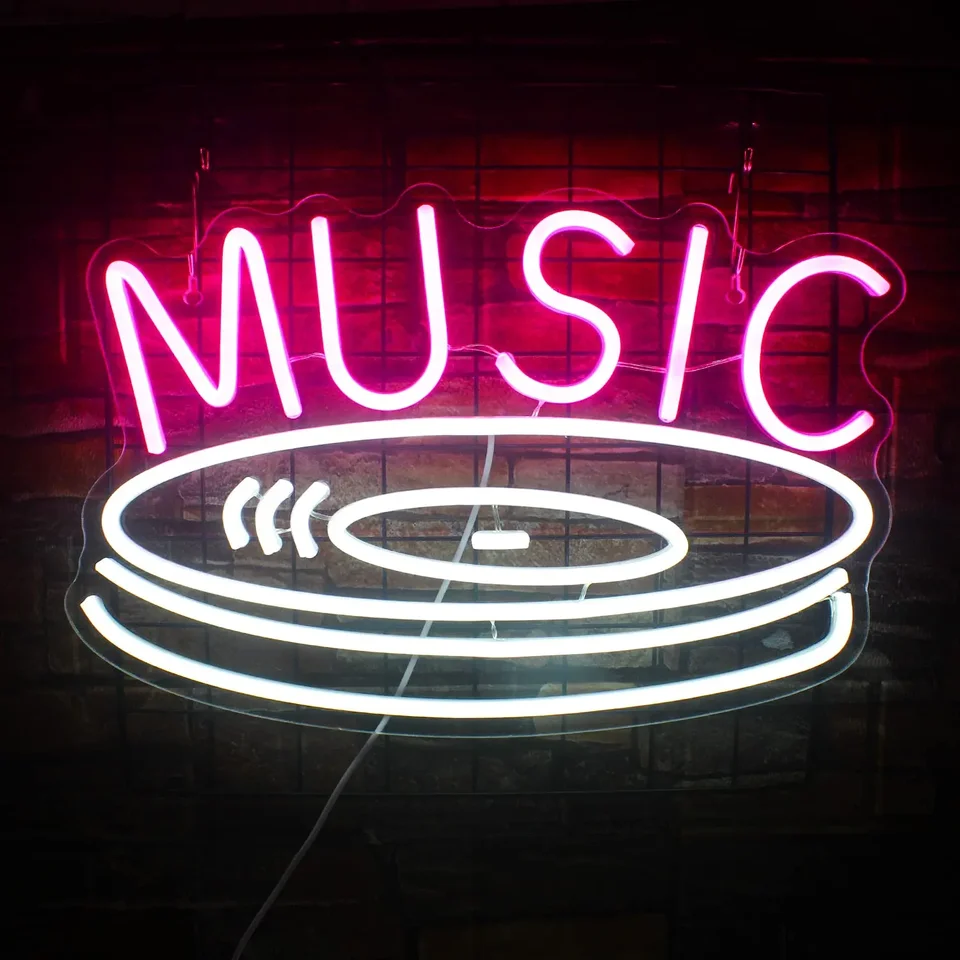 Hudobná nahrávka neónové znamenie Pink White Led Neon Sign Decor Decor USB Glow Sign Spálňa Studio hudba Live Recording Store Detská izba