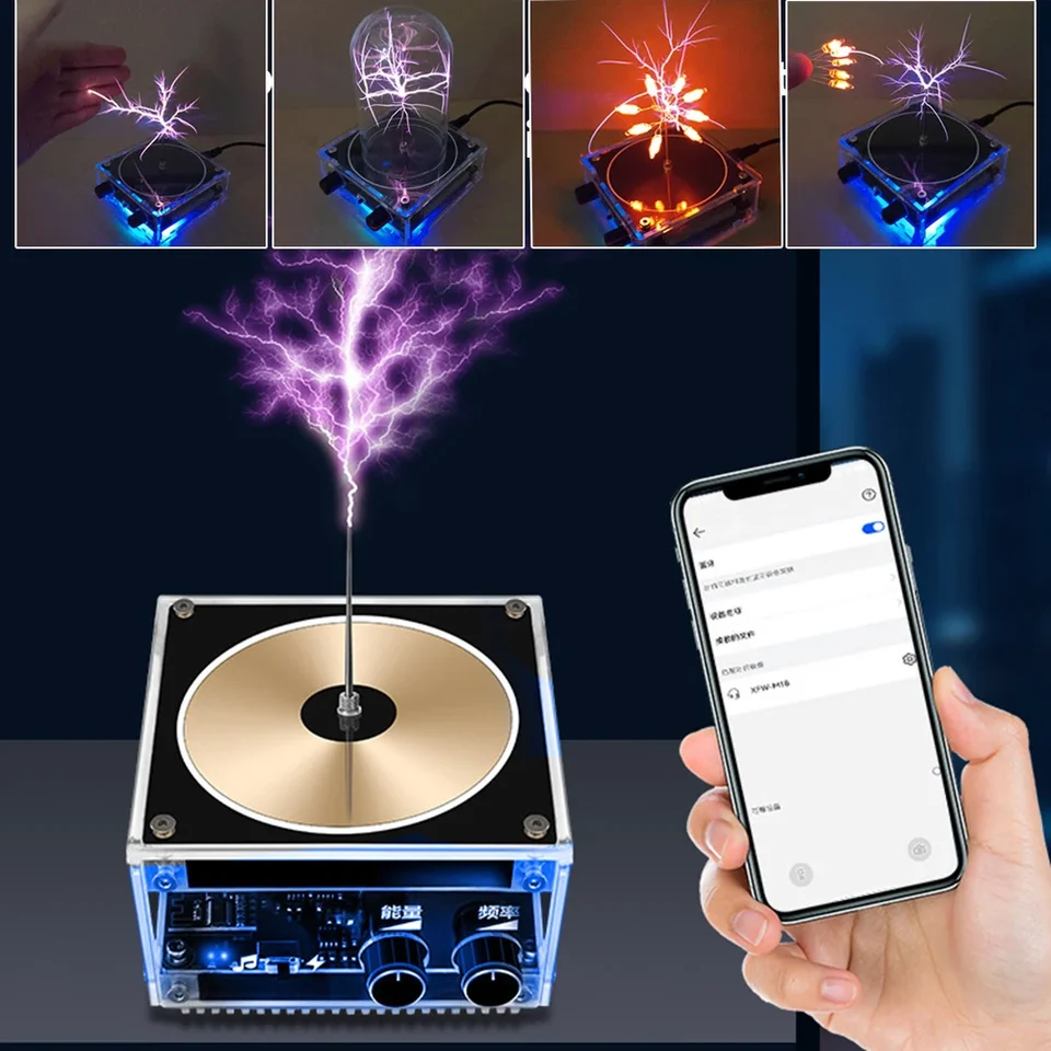 Hudobná Tesla Coil Bluetooth Mini Tesla Coil Music Box Reproduktor AC110-240V 120W Voltage Pulse Electric Arc Generátor priateľ priateľ