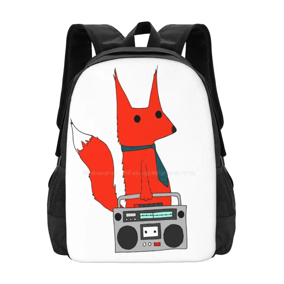 Hudobné líšky batohy pre školu tínedžerov dievčenské cestovné tašky hudobná rádio páska boombox Red Cartoon Cutoen Animal Forest Čo