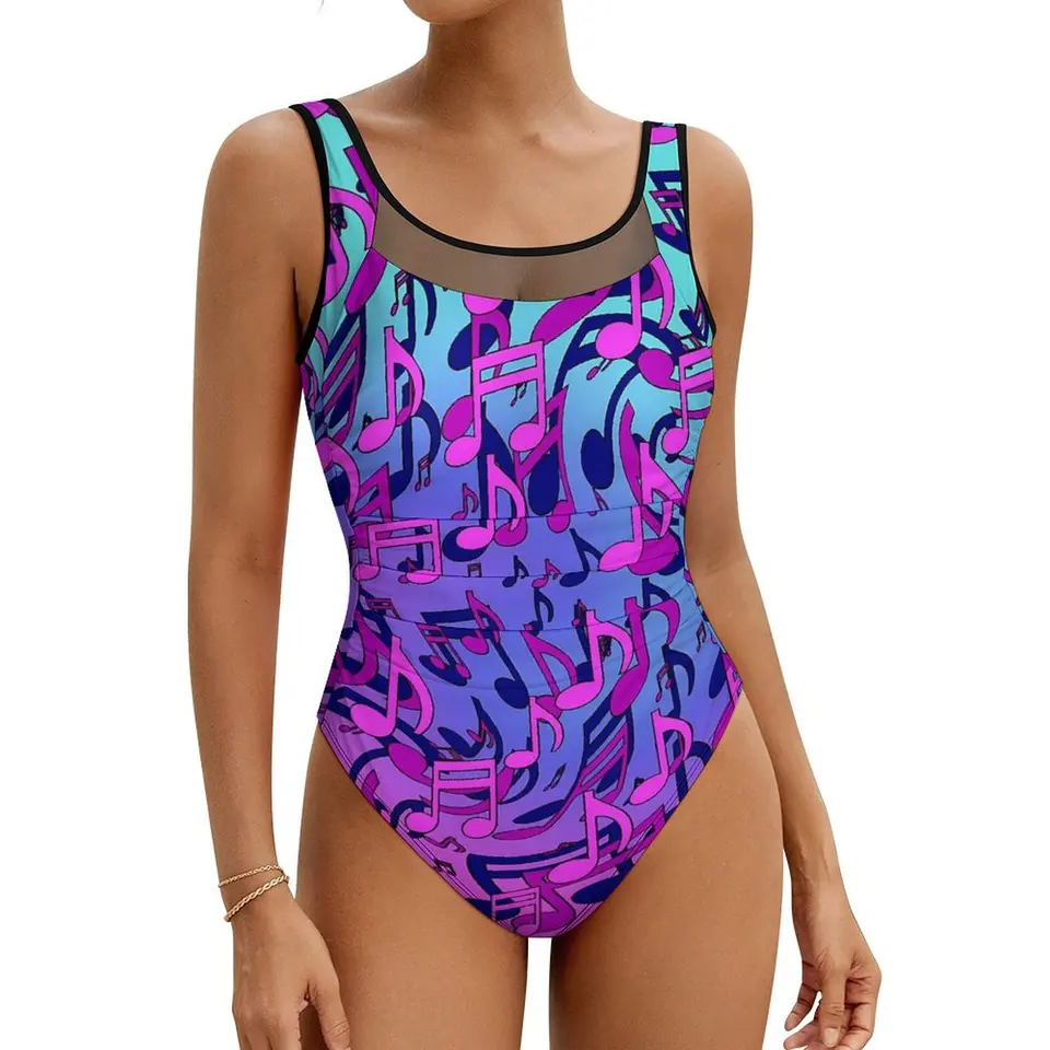 Hudobné poznámky plavky Sexy ružové fialové ombre One Plaimwear Plavec push Up
