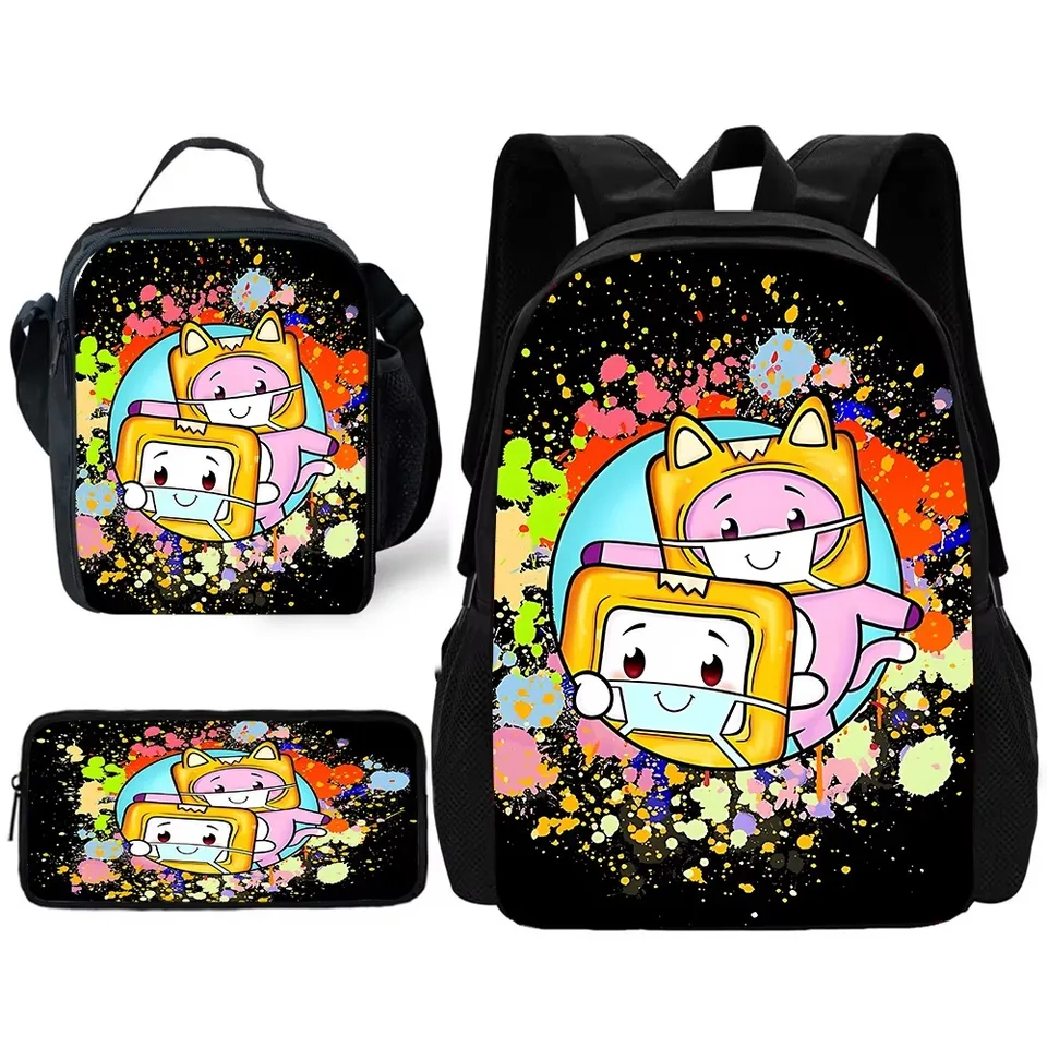Hudobník Lankybox Carton 3 PCS Set Child School Batoh s obedovými taškami, tašky na ceruzky, školské tašky pre chlapcov Najlepší darček