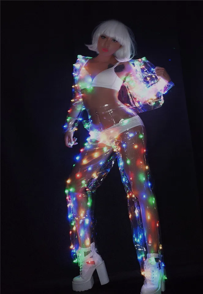 Hudobný festival nočný klub Spevák tanečný tím DJ Disco Dancing kostým sexy farebné LED svetlá Performance