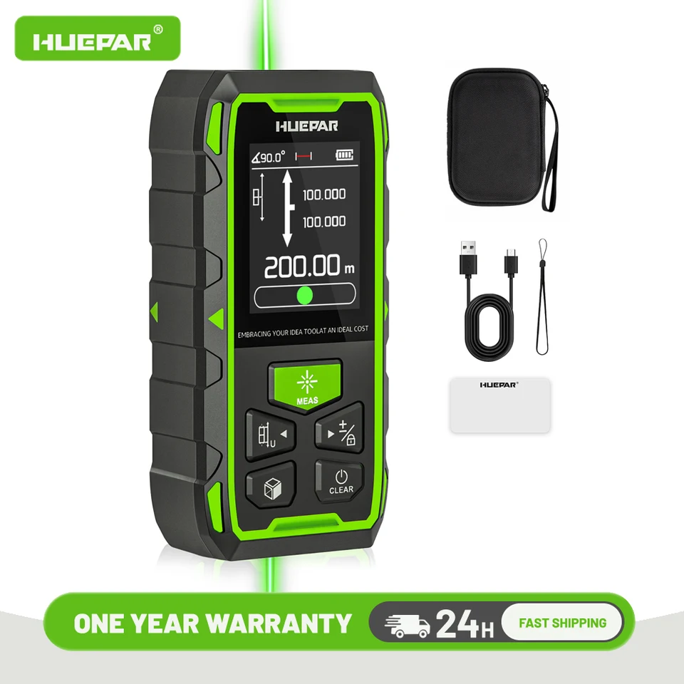 Huepr Dual Green Laser Diser Diser Diser Diser 60 m/120 m/100 m/200 m laserový meter s vysokou presnosťou a LCD Display Laser Distance Measure Tool