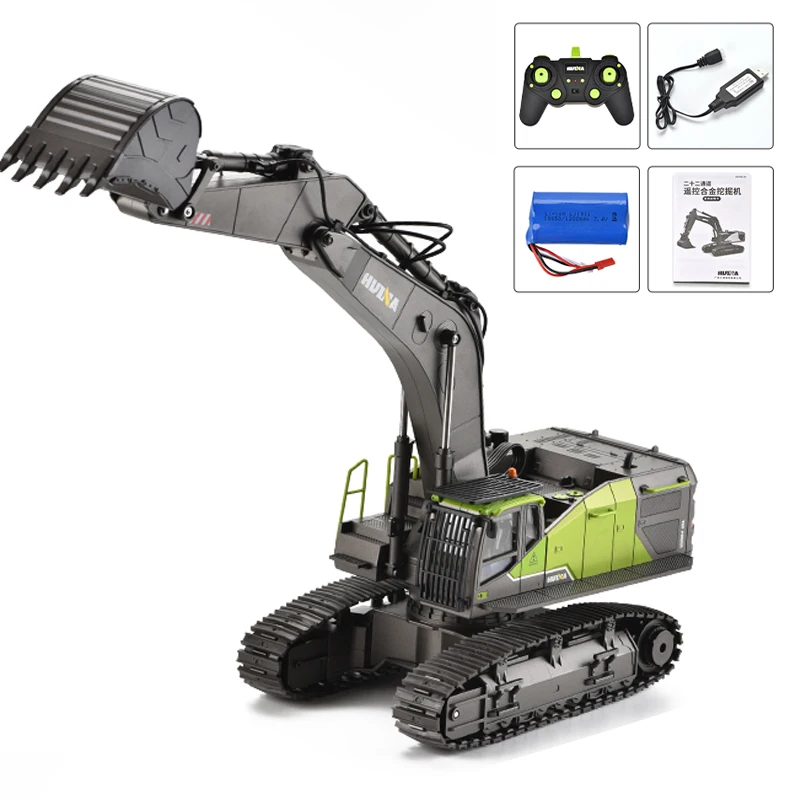 Huina 1593 1:14 RC Excavator 22ch rotácia zliatiny Zelené hračky diaľkového ovládacieho vozidla RC Dvojité koľaje Toucan Engineering Vozidlo