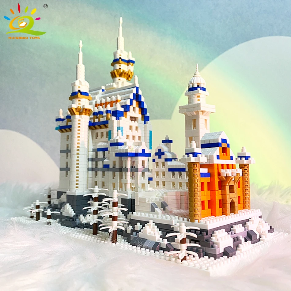 Huiqibao 3000ks Swan Stone Castle Architecture Model Micro Building Blocks City Street View Mini Diamond Bricks Detské hračky
