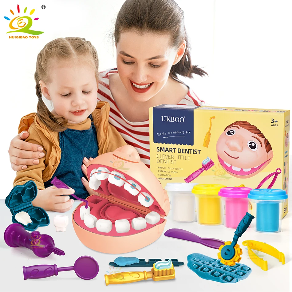 Huiqibao Doctor Dental Fold Hray plastikárová simulácia zubov rola rola predstierajte hlinené náradie Vzdelávacie hračky pre deti darček