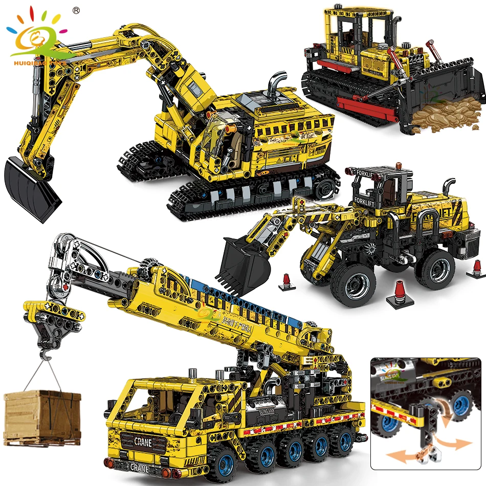 Huiqibao MOC Engineering Model Model Building Blokovanie rýpadla Crane City Construction Tech tehly pre deti darček pre deti