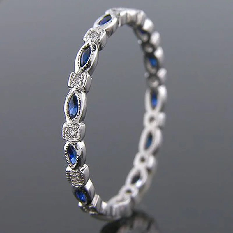 Huitan elegantné ženské prstene prstene s markízou modrý cz kameň večnosť sľub Love Rings Denné oblečenie na párty vyhlásenie Ženy šperky