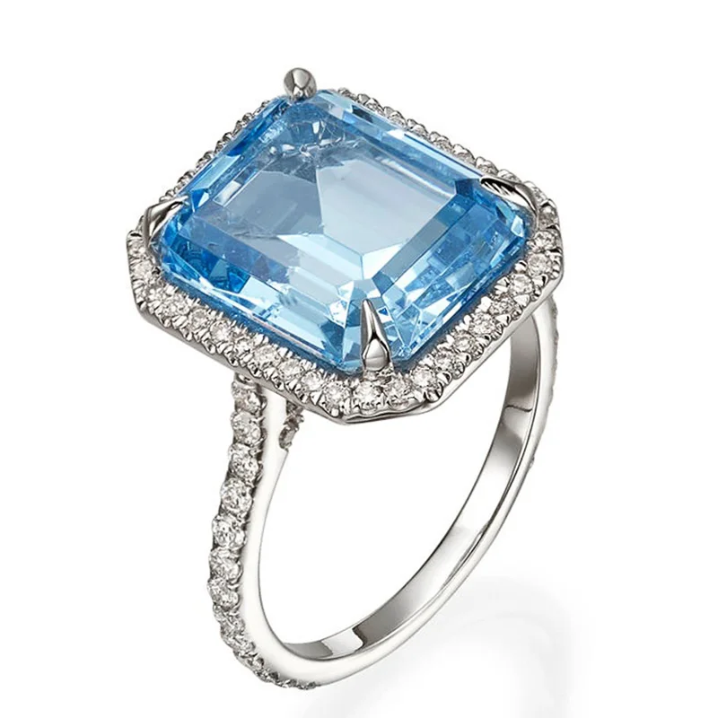 Huitan Luxury Aaa Sky Blue Cz Stone Svadobné prstene Elegantné výročie Ring Ring pre manželku Brilantné ženy Klasické svadobné šperky