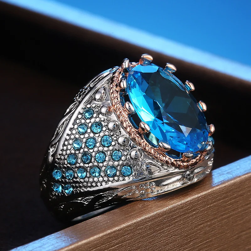 Huitan Luxury Big Sky Blue Oval Cz Dámske prsty prsty Noble narodeninové oslavy výročie darček pre dámu jasné klasické šperky