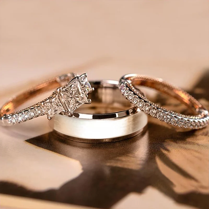 Huitan nový príchod Trendy 3ks/set žien prstene princezná Cut zirkon Micro Dlached Malé okrúhle kamenné svadobné a zásnubné šperky