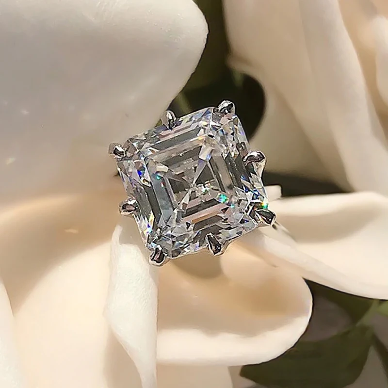 Huitan Square Crystal Cubic Zirconia Rings pre ženy strieborná farba luxusná svadobná angažovanosť večnosť doplnky Vyhlásenie šperky