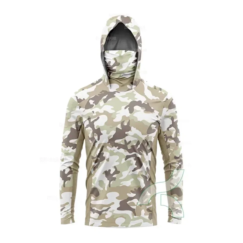 Huk Camouflage Rybárske košele s kapucňou s maskou UV krk gaiter rybársky odev Pánske dlhé rukávy priedušné rýchle suché tričká