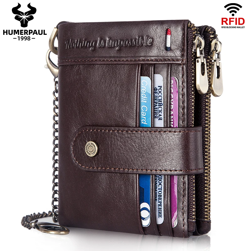 Humerpaul karty držiteľ peňaženky muži RFID Originálne kožené organizátor Paluly s vreckom na mince krátka kabelka s kabelkou s ID