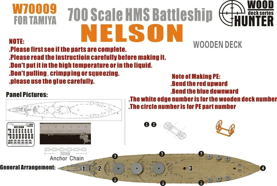 Hunter W70009 1/700 Drevená paluba HMS Nelson pre Tamiya