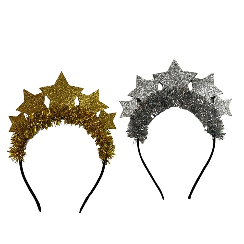 Hviezdy čelenky Nový rok Tiara Vianočné vlasové obruč Glitter Tinsel Headdress Novinka