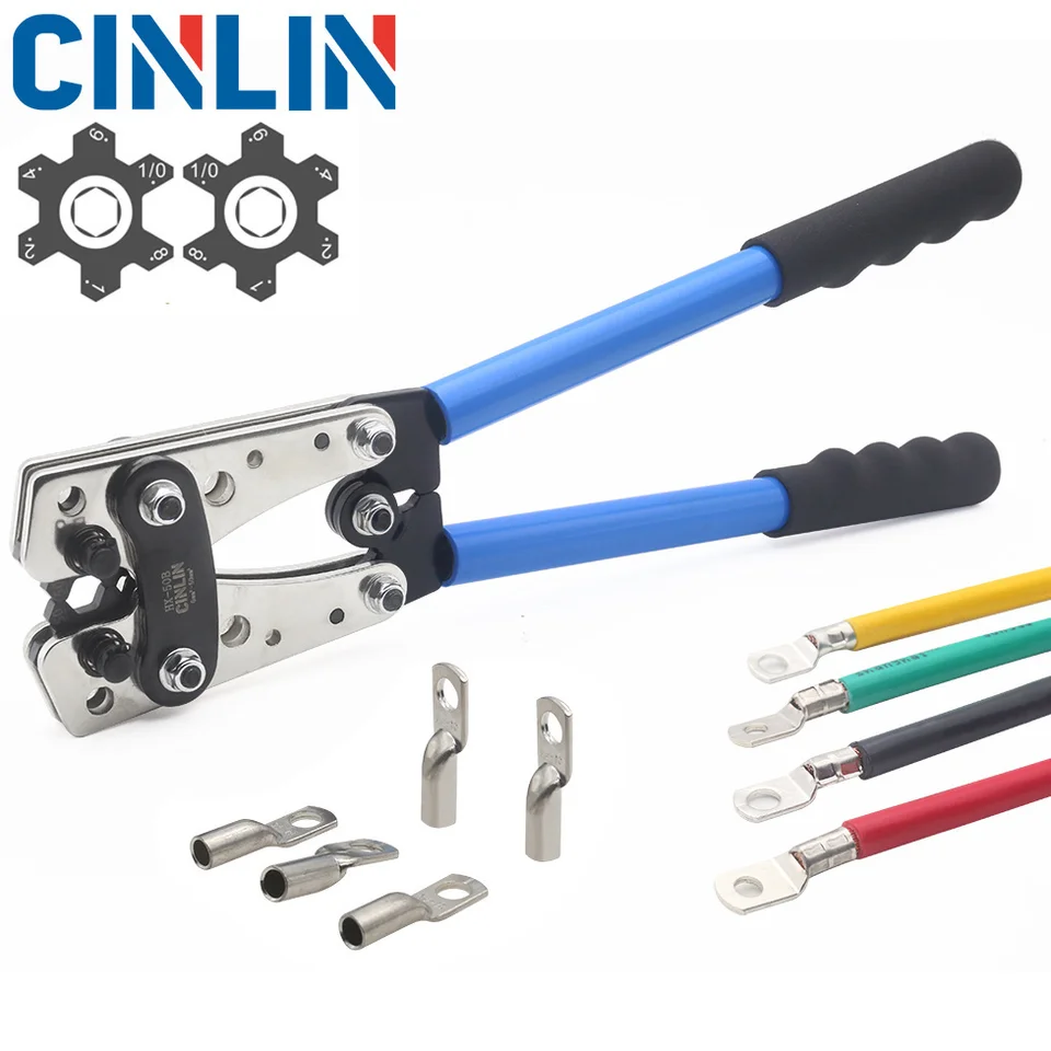 HX-50B 6-50 mm batéria Káblové kliešte na kliešte na drôty Crimper Tools AWG10 8 6 4 2 1/0 Meďná batéria s vysokým obsahom drôtu