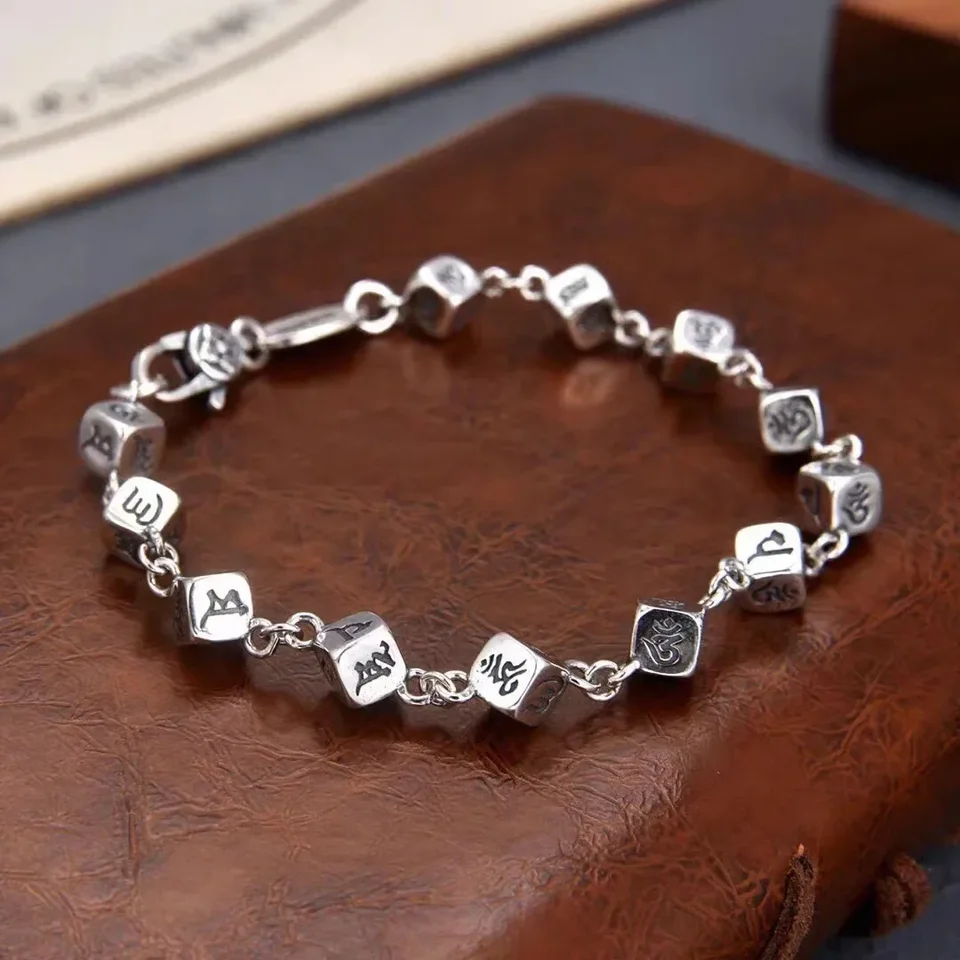 Hx strieborná farba šesť slov True Words Geometric Blocks Pánsky náramok personalizovaný trendy retro retro vintage módne šperky