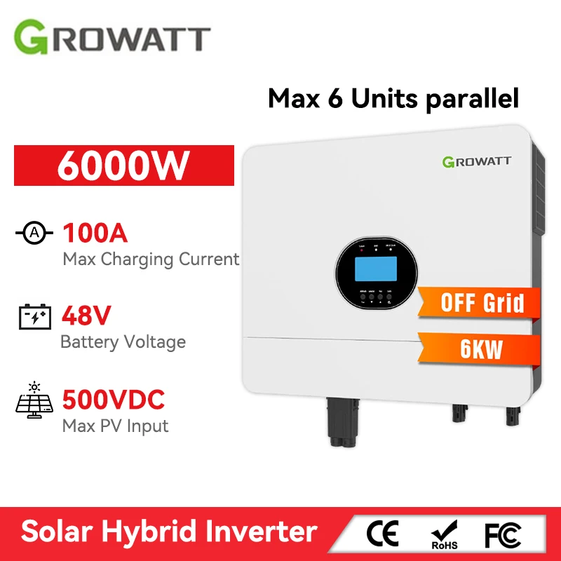 Hybridný slnečný invertor GRESTATT 6000W 48V 220V s regulátorom nabíjania MPPT 100A Max PV 500VDC SPF 6000 ES plus hybridný menič