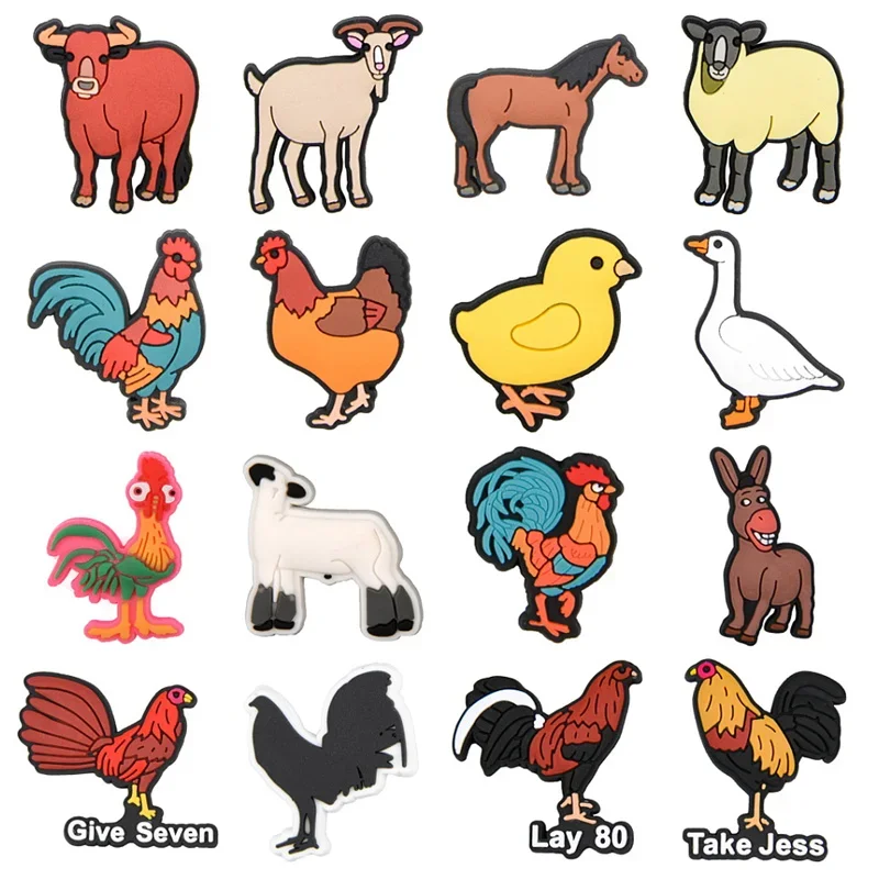 Hydinové hospodárske zvieratá kúzla topánky pre kroky roztomilé kuracie kačica ošípané psa Donkey Bull topánky náramky dievčatá chlapci deti DIY darček