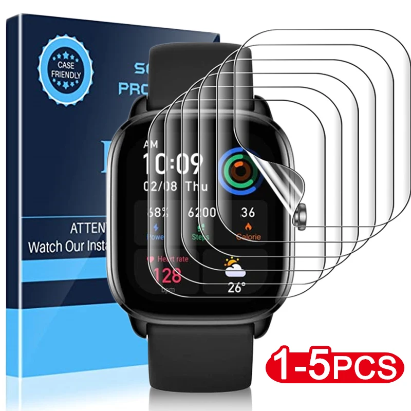 Hydrogélový film s 1-5ks pre Huami AmazFit GTR 4 GTS 3 GTS 4 MINI SMART WOOK HD TRANSPArent Soft Soft Screen Protector pre GTS 4 3