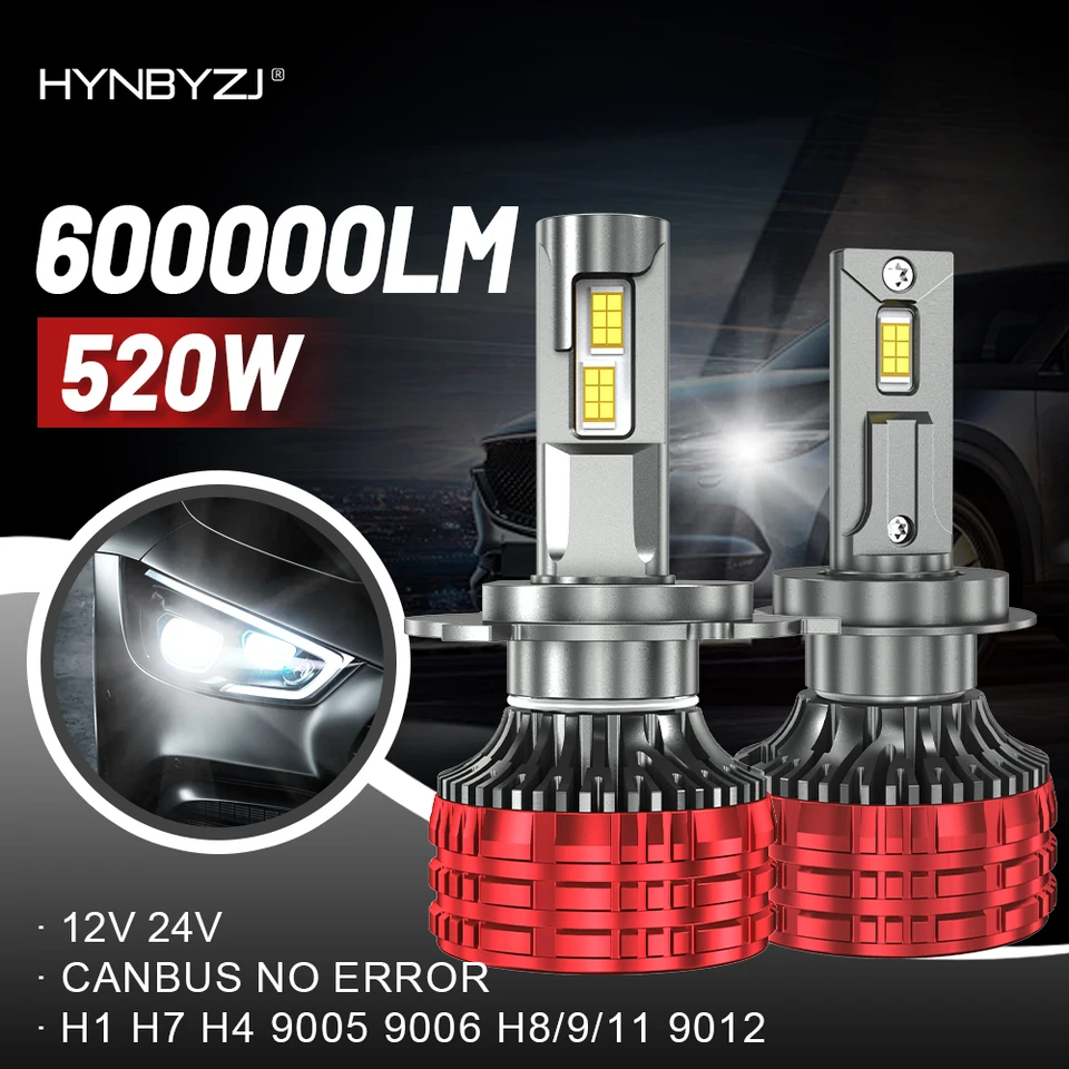 Hynbyzj H7 LED 520W 600000LM H4 LED LED CANBUS LAMP H1 H11 H9 9005 HB3 9006 HB4 9012 Super Bright 6500K Svetlometové žiarovky automobilov