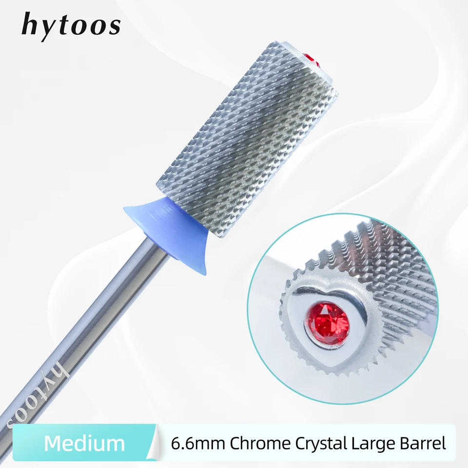 Hytoos 6,6 mm krištáľový horný valcový vŕtačkový vŕtačka chrómové karbidové nechty Bits 2 -Way Manicure Efile Art