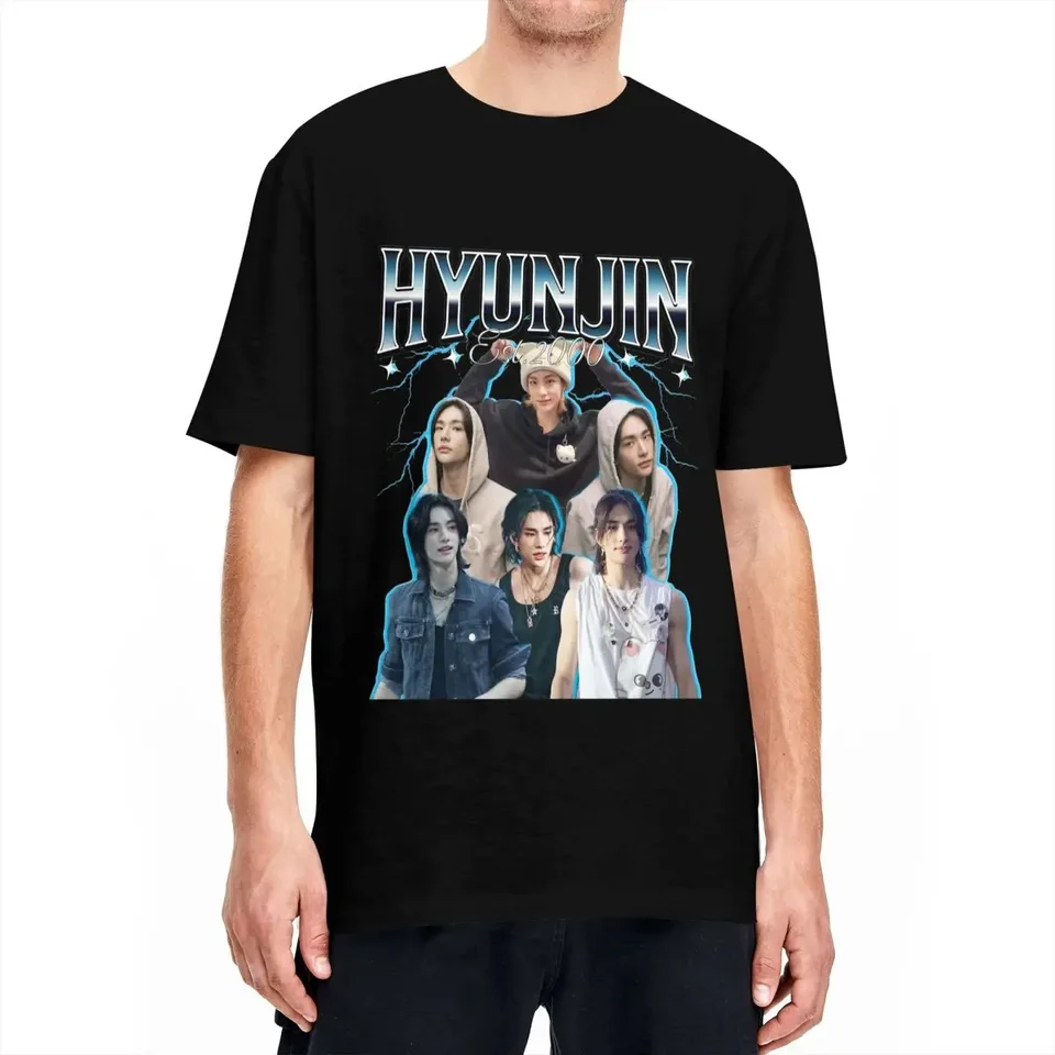 Hyunjin Kpop Singer Tričko Kórejský tanečník Trendy Cool T tričká s krátkym rukávom Vintage topy letná bavlna o krk nadmerné oblečenie