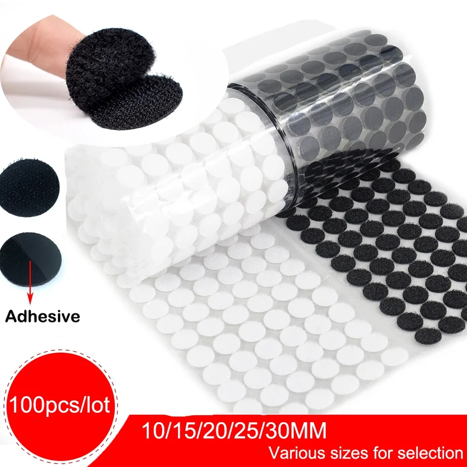 Háčiky a slučky 100 osôb. Stričné ​​self -adhezívne upevňovacia páska Nylon Hook Loop Dot s lepkavou zadnou lepiacou páskou 10/15/20/25/30 mm