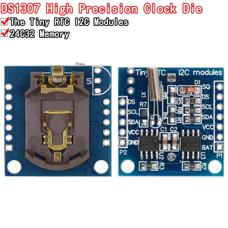 I2C RTC DS1307 AT24C32 MODUL CLOCKOVÝ MODUL pre AVR ARM PIC TINY RTC I2C MODULES Pamäť DS1307 Hodiny