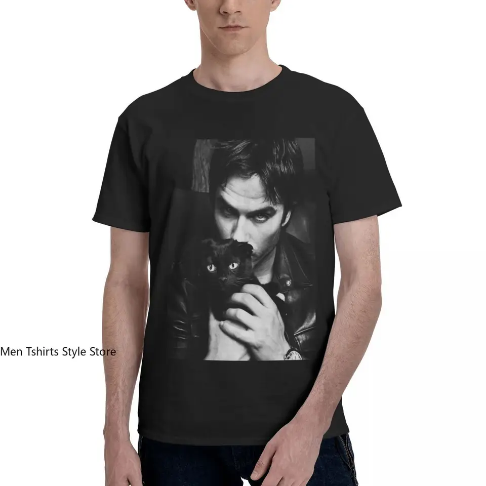 Ian Somerhalder Men tričká Damon Salvatore Vampire Unikátne tričko tričko s krátkym rukávom okrúhle goliere tričká Pure Cotton Clothes