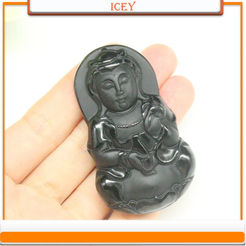 Icey Natural Obsidian Guanyin Pendant, Jade Pendant, prívesok, mužský guanyin bódhisattva gardian