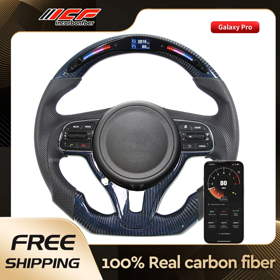ICF Real Carbon Fiber Prispôsobený volant LED s čalúnením a bez airbagu pre Kia Optima Sportage 4 Kia ​​Sportage QL 2016-2021
