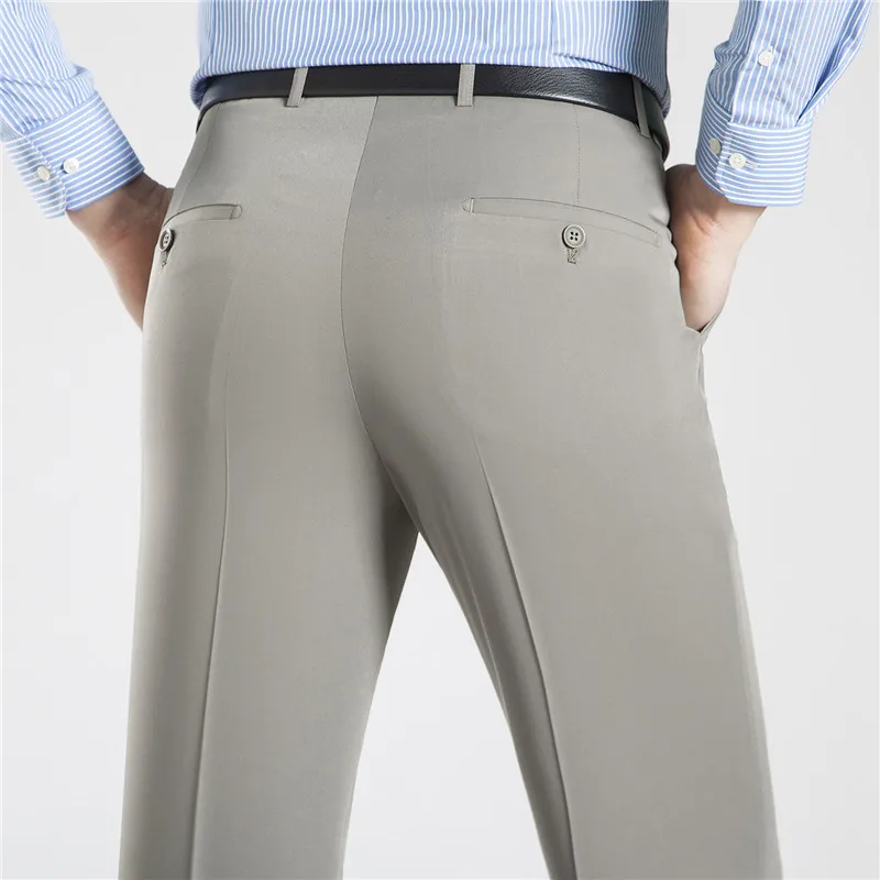 ICPans Business Pánske nohavice Formálne letné obleky Panty Men kancelárske bavlnené nohavice Rovné voľné šaty nohavice Veľká veľkosť 40 42 44