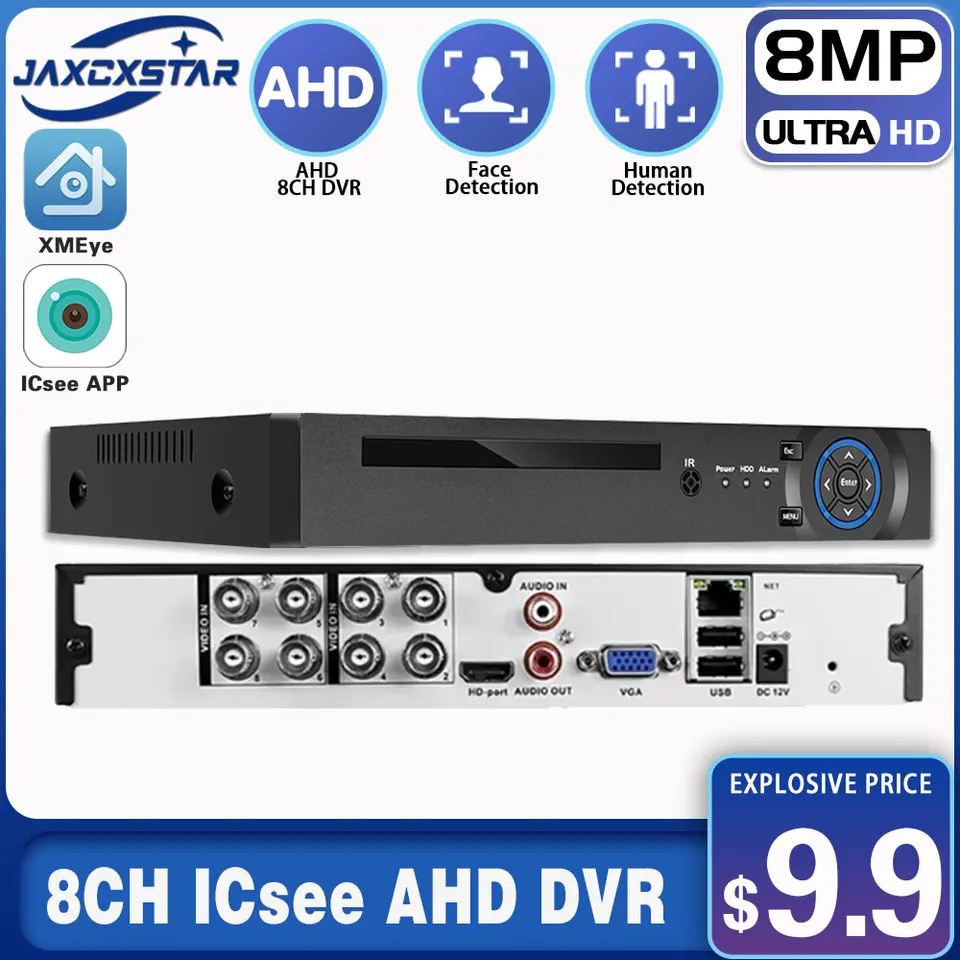 ICSEE 4K 8MP AHD DVR 8Channel 8ch CCTV Face Detection AHD DVR Hybrid 6in1 Video rekordér pre AHD IP Analog Camera AHD IP
