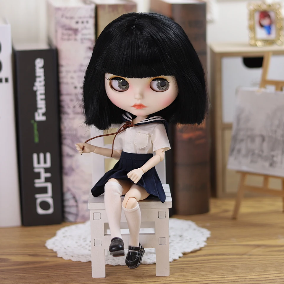 Icy DBS Blythe Doll Matte Face ， Glosy Face Black Hair nahá bábika a nastaviť spoločné telo bábiky darček pre chlapcov dievča