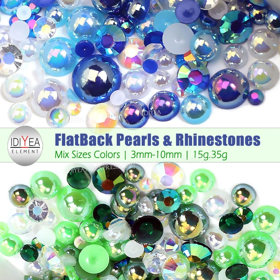 Idiyea 15g 35g mix farieb veľkosti 3-10 mm polovičné okrúhle perly živice non horúci fix kamienok Abs korálkové trblietky DIY Art Crafts