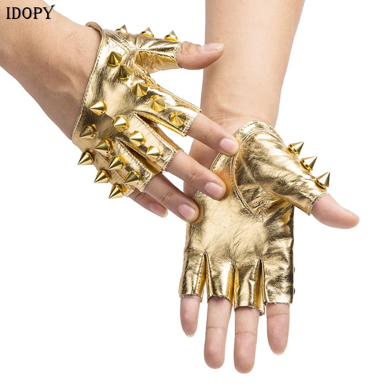Idopy Men's Women's Nit Nivet Faux Leather Half Rukaling Multi Colors Dancing Rock and Roll Jazz Cosplay Party Ruka