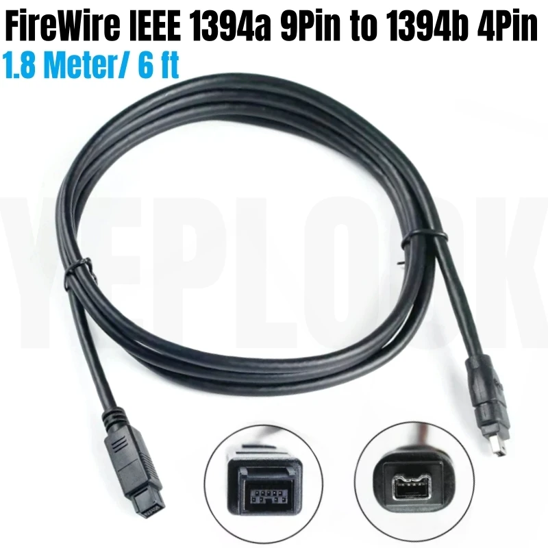 IEEE 9PIN až 4PIN 1394A až 1394B, Firewire 800 až 400, kábel prevodníka pre DV kamkordér, fotoaparát, tlačiareň, skener 1,8 metrov/6 ft