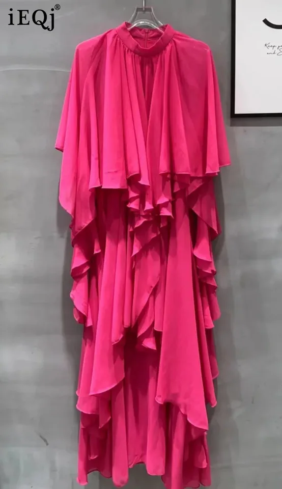 IEQJ 2025 Nové jarné a letné šaty, okrúhle krčné rukávy pletivo pullover ruffes Vestido Tide WQ1019018L