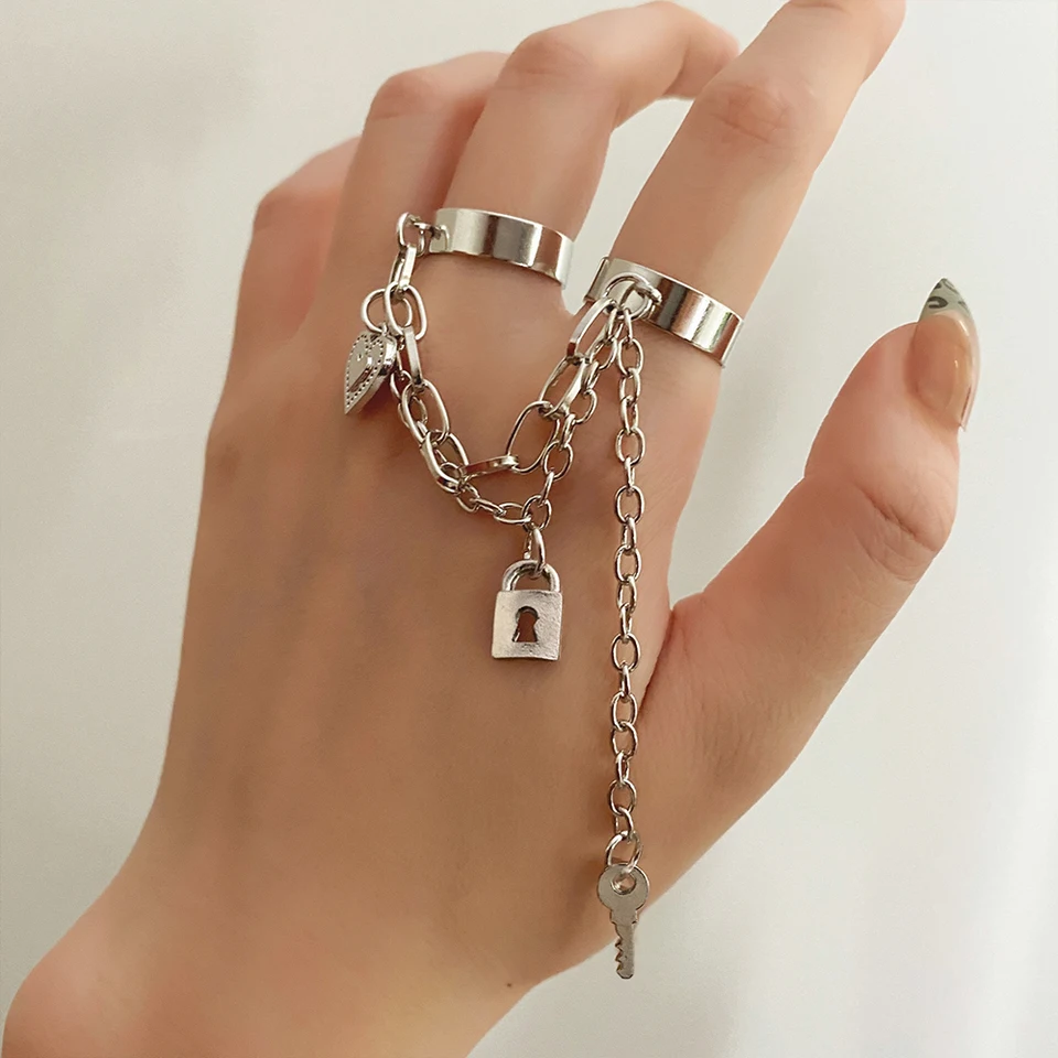 Ifkm punk cool hiphop reťaz prsteňov viacvrstvové nastaviteľné otvorené prsty sada zliatiny Muž Rings for Women Party Darčekové šperky