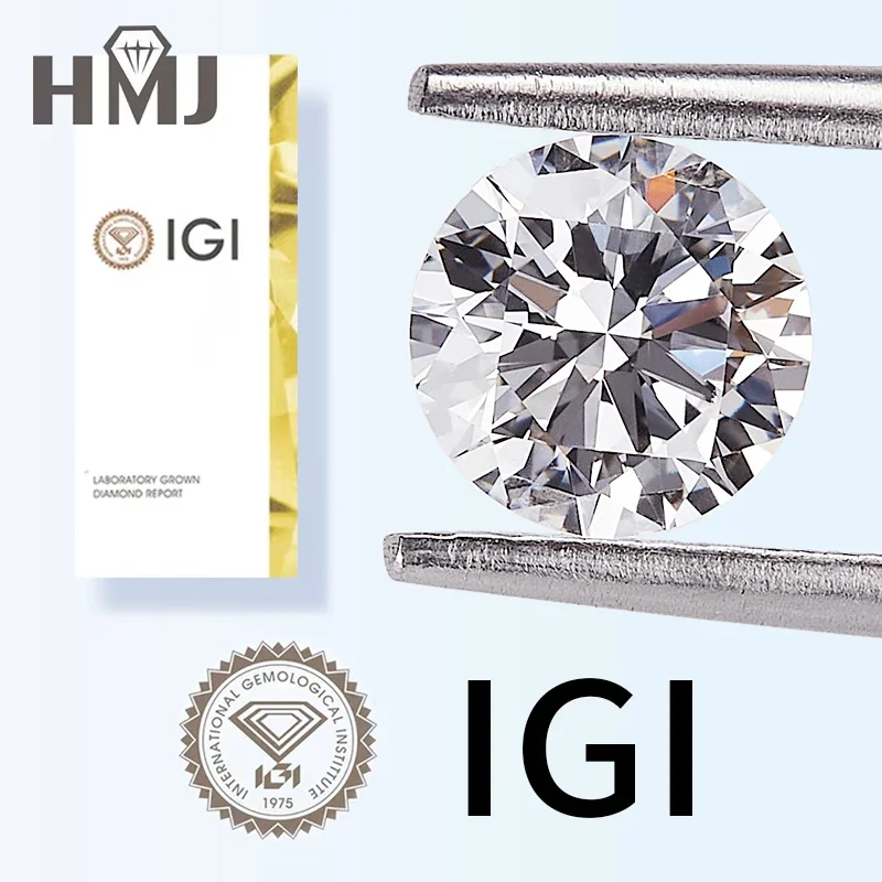 IGI certifikát laboratórium pestované diamantové okrúhle brilantné rezanie defg vvs voľný diamant 1ct 2ct 3ct CVD HPht Lab Diamond Custom Shat