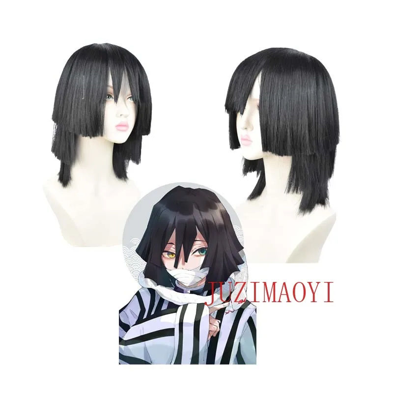Iguro Obanai Cosplay parochňa Anime krátka čierna štýlová tepelná syntetická vlasová rola Play Parochne