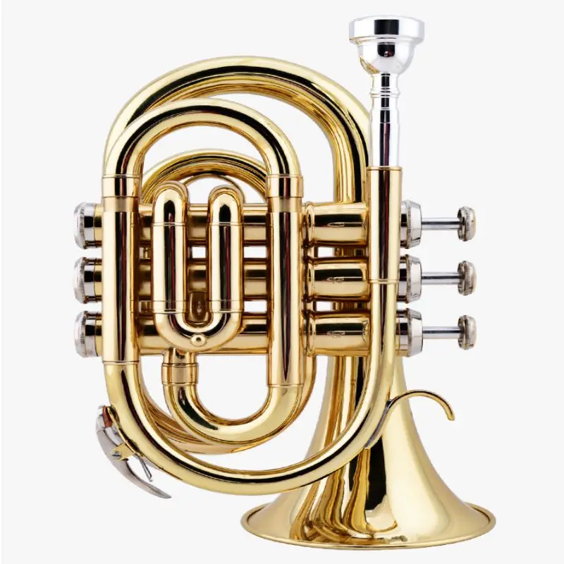 Il Belin Mini Pocket Trumpet BB plochý mosadzný veterný nástroj s náustkami rukavíc Čistiace handričky prepravy puzdra