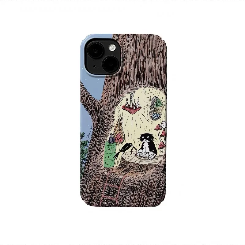 Ilustrácie čítania stromu pre mačky pre iPhone 16 15Pro max 14 13 Pro 15Plus 11 PRO XR XS akrylové puzdrá mobilných telefónov