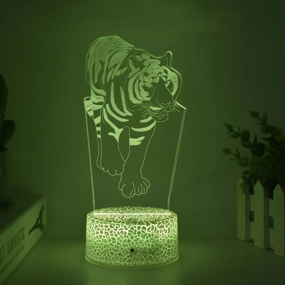 Ilúzia 3D lampa Tiger nočné svetlo dekorácie 7 farieb Menia