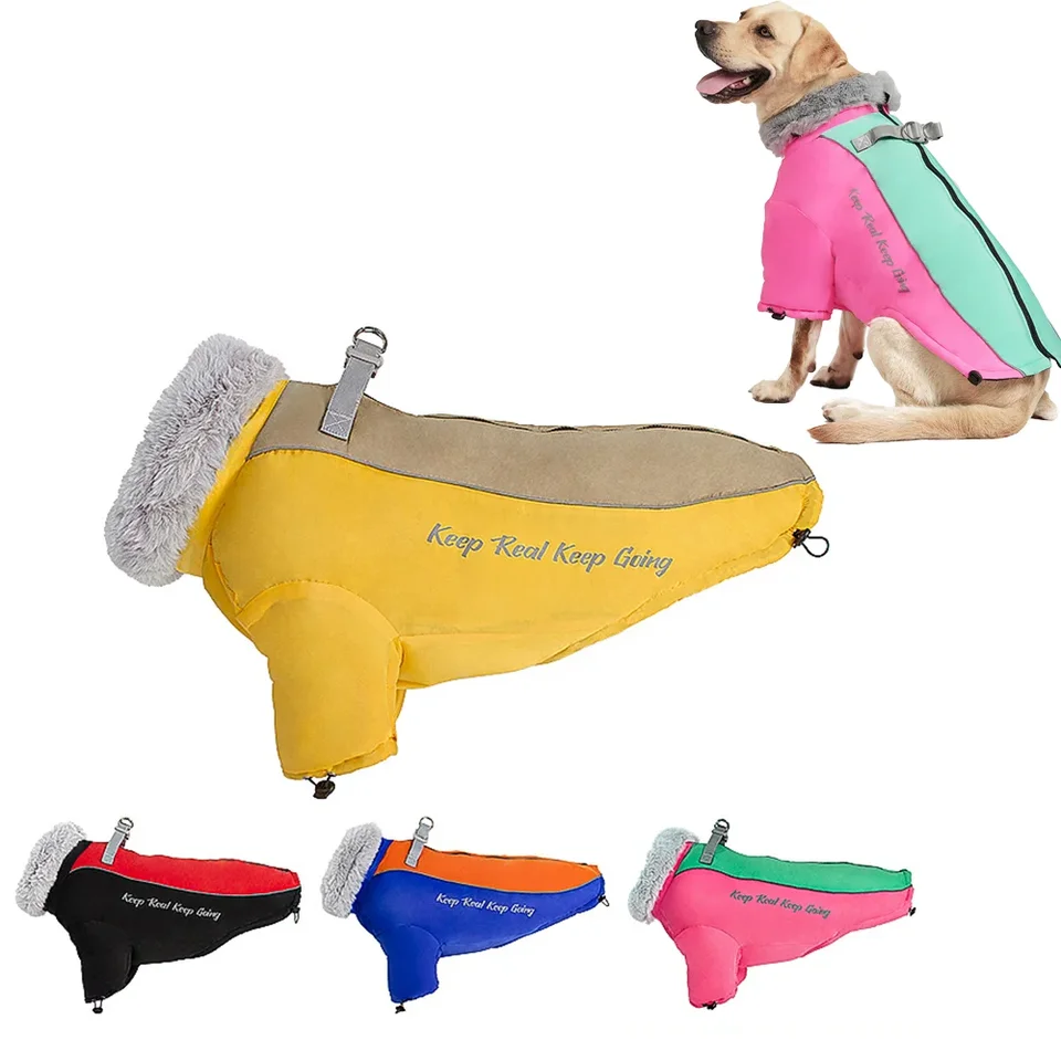 Imitácia králika kožušina Big Dog Down Bunda s veľkým kožušinovým golierom nepremokavým psím plášťom teplý kabát pre domáce zviera pre oblečenie Collie mascotas