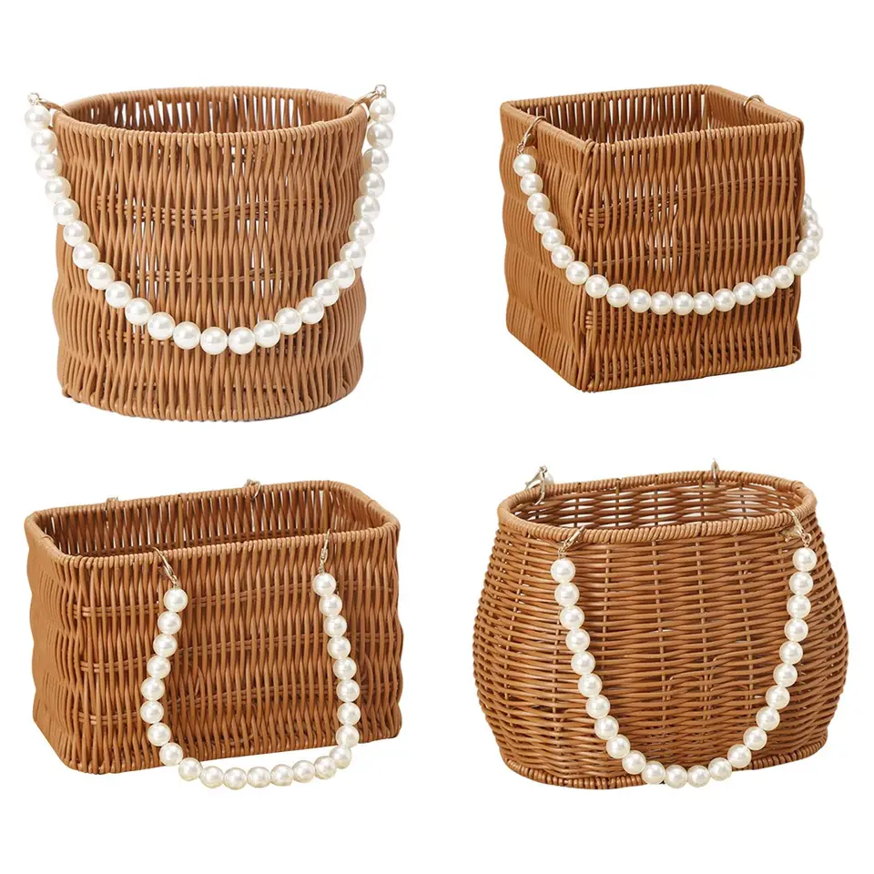 Imitácia Rattan Basket Basket Basket Artificial Perla Rukoväť Štýlový vzhľad Všestranný piknikový kôš pre pleťové vody Tvorne