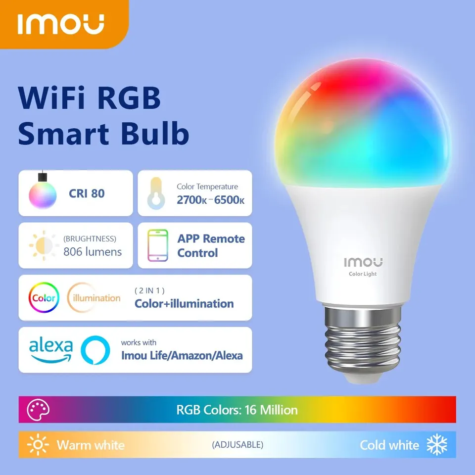 IMOU Wi-Fi RGB žiarovka Smart Control Lamp Base Dommable Light Led Light Bombilla Farebná meniaca sa žiarovka LED LED 220-240V/110V 9W