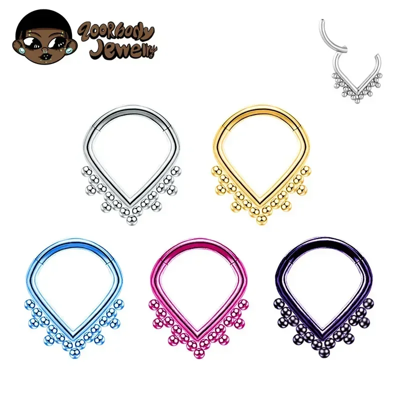 Implantát Titanium Titanium ASTM F136 Korálky Segment Hinged Nose Clickers 8 mm/10 mm obruč 16 g Daith náušnice pre piercing šperky pre piercing